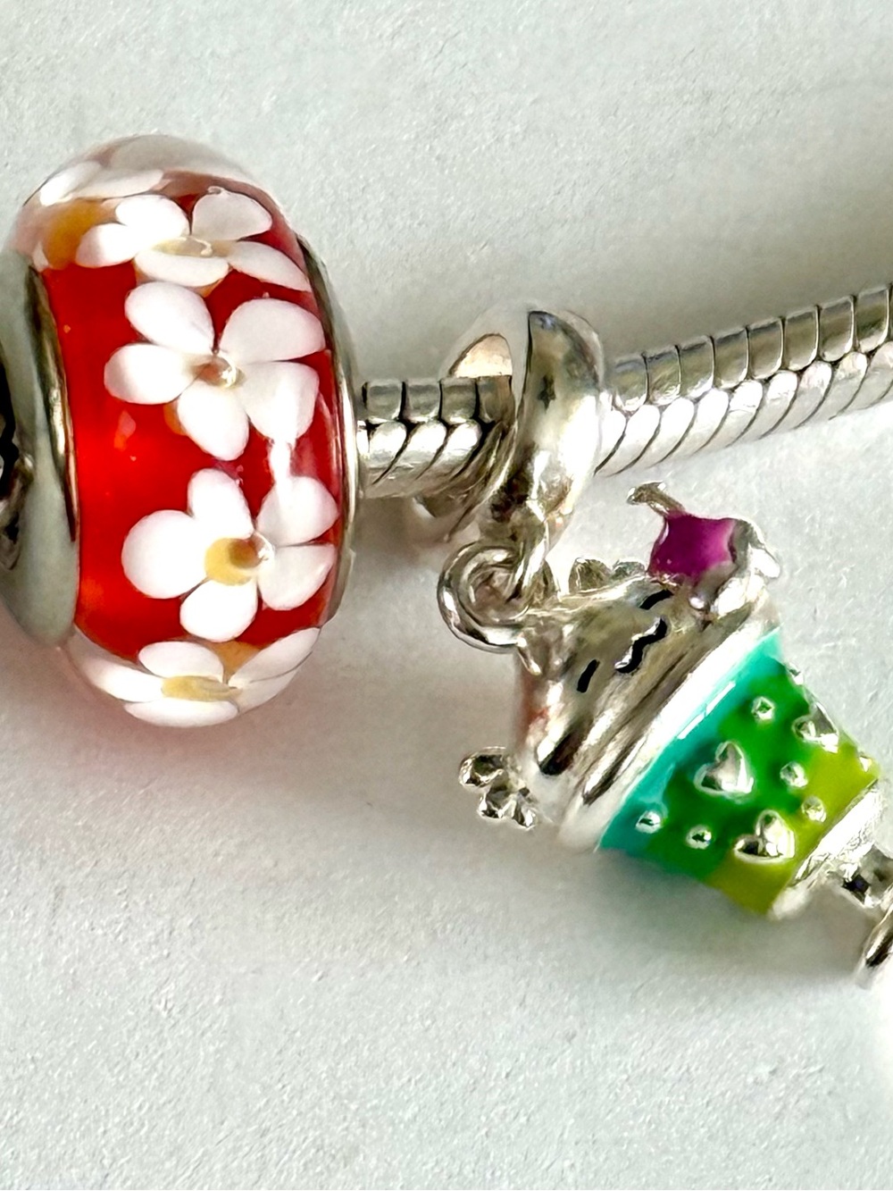 Tropical cruise Hawaii Murano charm and cocktail dangle charm set fit Pandora
